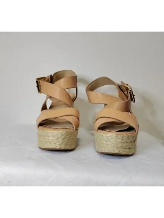 Michael Kors Cream Strappy Leather Wedges 6 - Picture 4 of 8